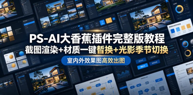PS-AI大香蕉插件完整版教程，截图渲染+材质一键替换+光影季节切换，室内外效果图高效出图高阶课程-大伟资源网
