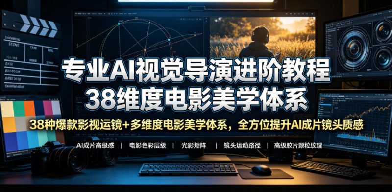 专业AI视觉导演进阶教程，38种爆款影视运镜+多维度电影美学体系，全方位提升AI成片高级感与镜头质感-大伟资源网