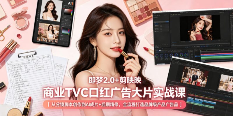 即梦2.0+剪映商业TVC口红广告大片实战课｜从分镜脚本创作到AI成片+后期精修，全流程打造品牌级产品广告-大伟资源网