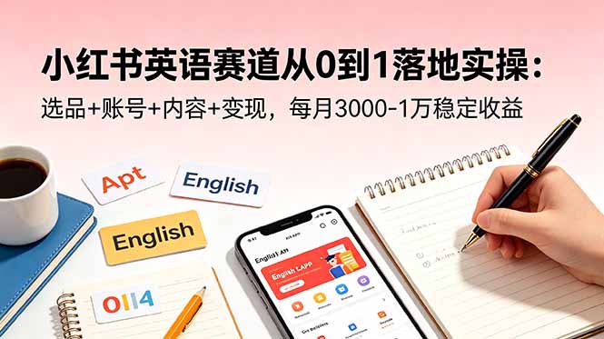 小红书英语赛道从0到1落地实操：选品+账号+内容+变现，每月3000-1万稳定收益-大伟资源网