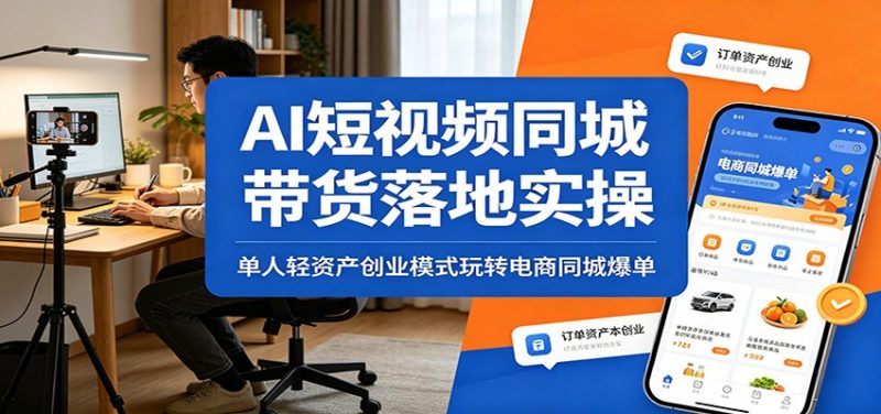 AI短视频同城带货落地实操：单人轻资产创业模式玩转电商同城爆单-大伟资源网