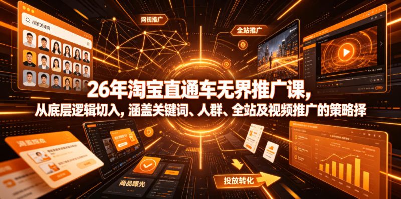 26年淘宝直通车无界推广课，从底层逻辑切入，涵盖关键词、人群、全站及视频推广的策略选择-大伟资源网