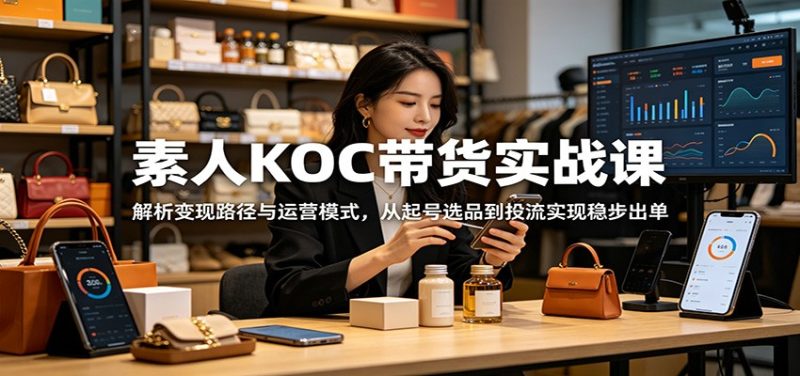 素人KOC带货实战课：解析变现路径与运营模式，从起号选品到投流实现稳步出单-大伟资源网