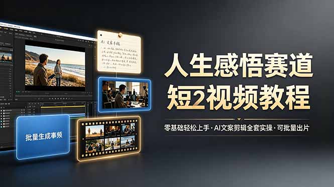 人生感悟赛道短视频教程，零基础轻松上手，AI文案剪辑全套实操可批量出片-大伟资源网