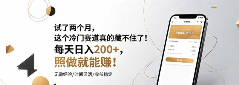 试了两个月，这个冷门赛道真的藏不住了！每天日入200+，照做就能赚！-大伟资源网
