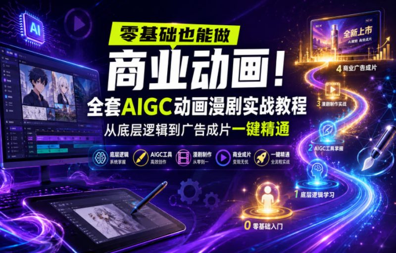 零基础也能做商业动画！全套AIGC动画漫剧实战教程，从底层逻辑到广告成片一键精通-大伟资源网