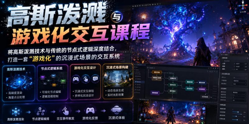 高斯泼溅与游戏化交互课程，将高斯泼溅技术与传统的节点式逻辑深度结合，打造一套“游戏化”的沉浸式场景的交互系统-大伟资源网