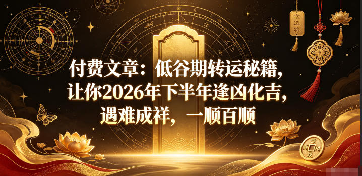 付费文章：低谷期转运秘籍，让你2026年下半年逢凶化吉，遇难成祥，一顺百顺-大伟资源网