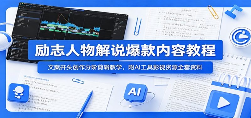 励志人物解说爆款内容教程：文案开头创作分阶剪辑教学，附AI 工具影视资源全套资料-大伟资源网
