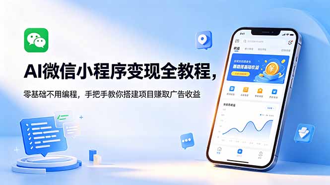 AI微信小程序变现全教程，零基础不用编程，手把手教你搭建项目赚取广告收益-大伟资源网