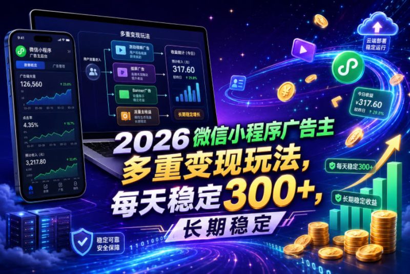 2026微信小程序广告主，多重变现玩法，每天稳定300+，长期稳定【揭秘】-大伟资源网