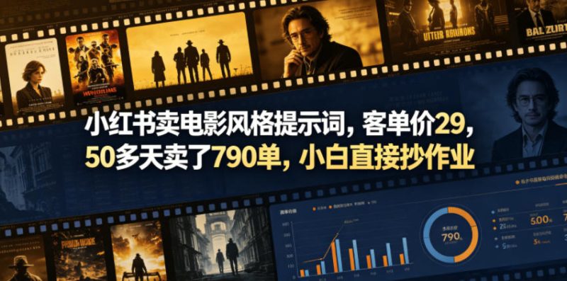 小红书卖电影风格提示词，客单价29，50多天卖了790单，小白直接抄作业！-大伟资源网
