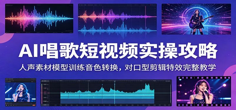 AI唱歌短视频实操攻略：人声素材模型训练音色转换，对口型剪辑特效完整教学-大伟资源网