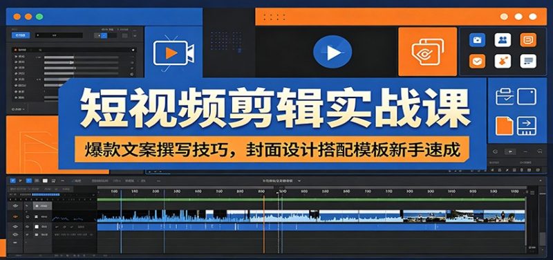 短视频剪辑实战课：爆款文案撰写技巧，封面设计搭配模板新手速成-大伟资源网