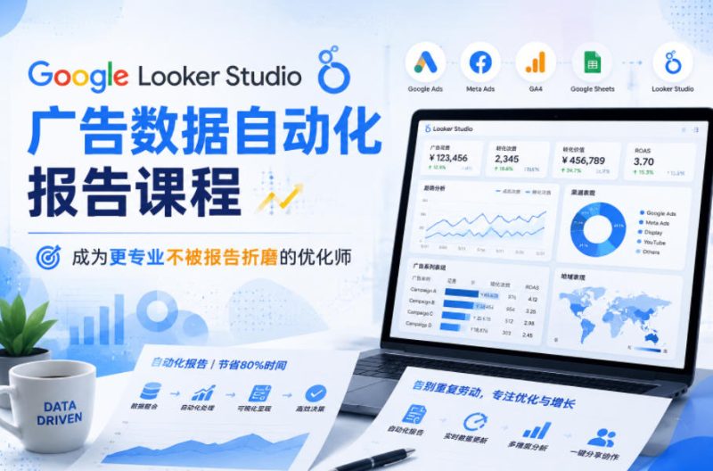 Google Looker Studio广告数据自动化报告课程，成为更专业不被报告折磨的优化师-大伟资源网