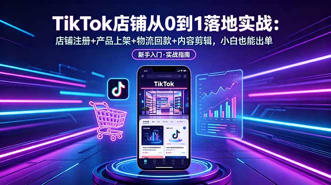 TikTok店铺从0到1落地实战：店铺注册+产品上架+物流回款+内容剪辑，小白也能出单-大伟资源网