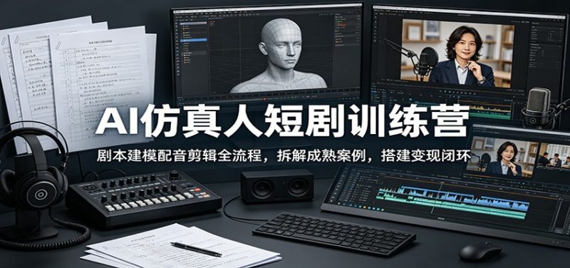AI仿真人短剧训练营：剧本建模配音剪辑全流程，拆解成熟案例，搭建变现闭环-大伟资源网