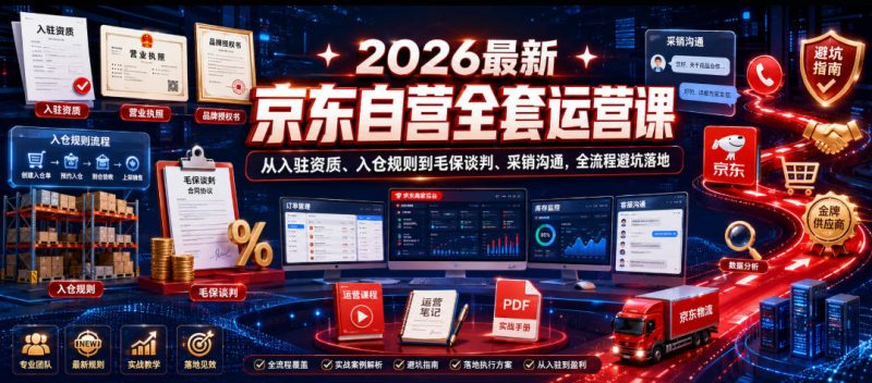 2026最新京东自营全套运营课，从入驻资质、入仓规则到毛保谈判、采销沟通，全流程避坑落地-大伟资源网