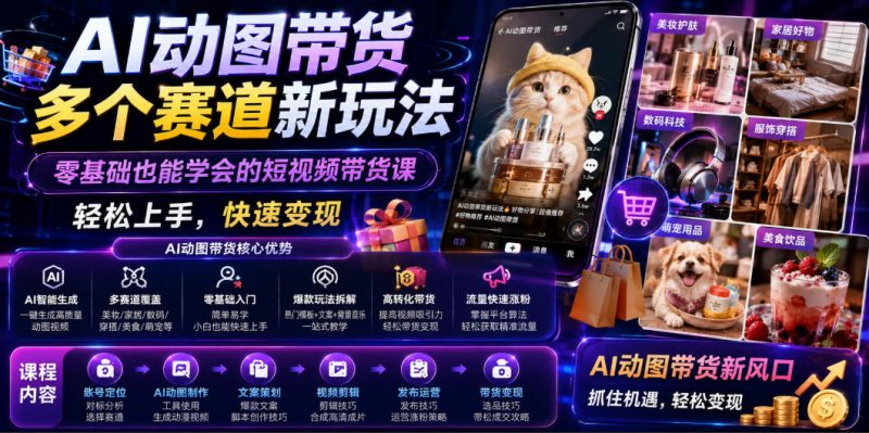 AI动图带货多个赛道新玩法，零基础也能学会的短视频带货课，轻松上手，快速变现-大伟资源网