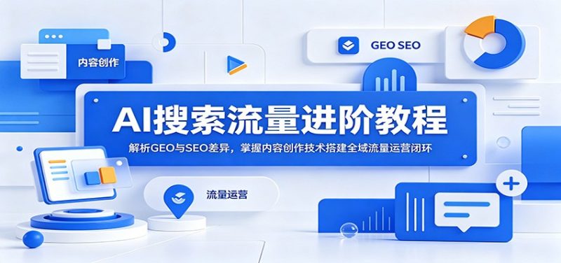 AI搜索流量进阶教程：解析GEO与SEO差异，掌握内容创作技术搭建全域流量运营闭环-大伟资源网