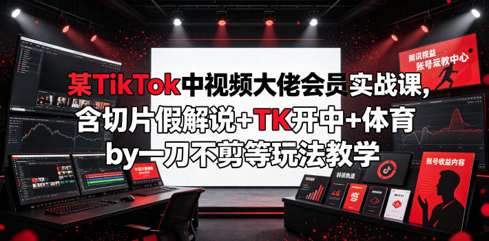 某TikTok中视频大佬会员实战课，含切片假解说+TK开中+体育by一刀不剪等玩法教学-大伟资源网