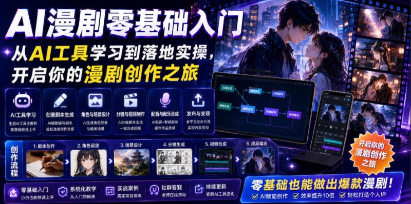 AI漫剧零基础入门，从AI工具学习到落地实操，开启你的漫剧创作之旅-大伟资源网