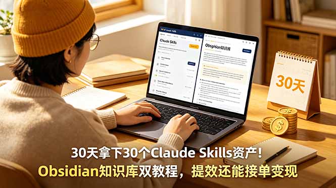 30天拿下30个Claude Skills资产！Obsidian知识库双教程，提效还能接单变现-大伟资源网
