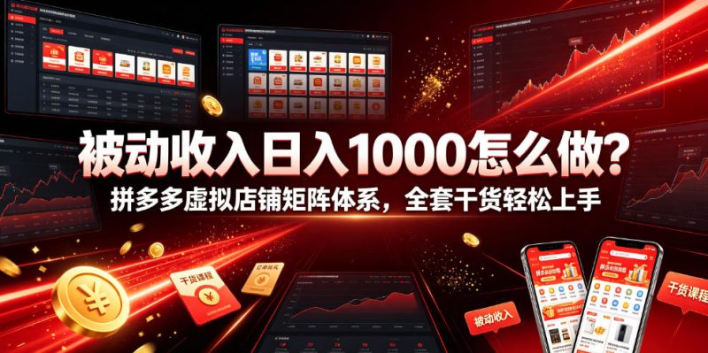 被动收入日入1000怎么做？拼多多虚拟店铺矩阵体系，全套干货轻松上手【揭秘】-大伟资源网