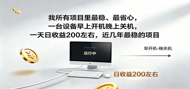 一台设备早上开机晚上关机，一天日收益200左右，近几年最稳的项目-大伟资源网
