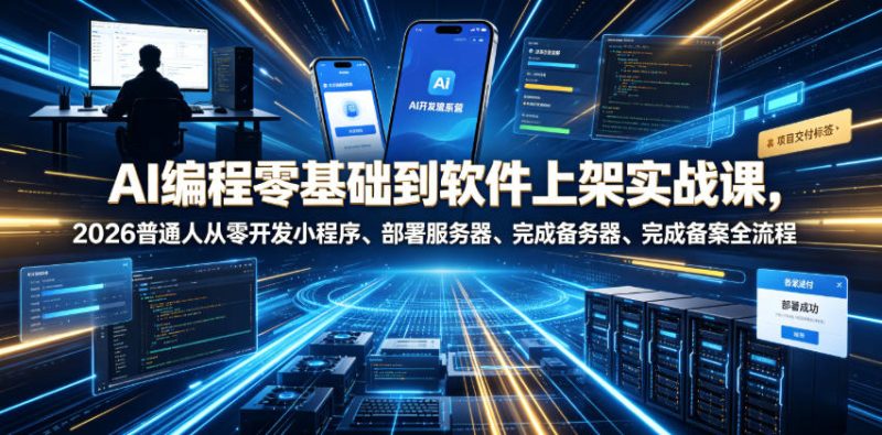 AI编程零基础到软件上架实战课，2026普通人从零开发小程序、部署服务器、完成备案全流程项目落地教程-大伟资源网