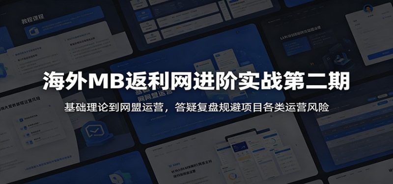 海外MB返利网进阶实战第二期：基础理论到网盟运营，答疑复盘规避项目各类运营风险-大伟资源网