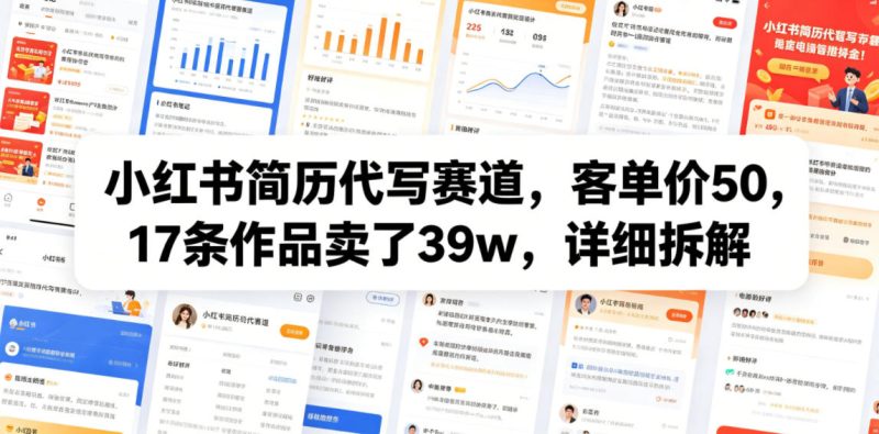 小红书简历代写赛道，客单价50，17条作品卖了39w，详细拆解-大伟资源网