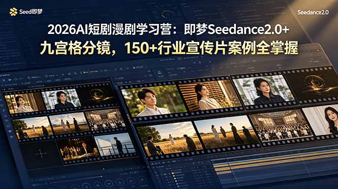 2026AI短剧漫剧学习营：即梦Seedance2.0+九宫格分镜，150+行业宣传片案例全掌握-大伟资源网