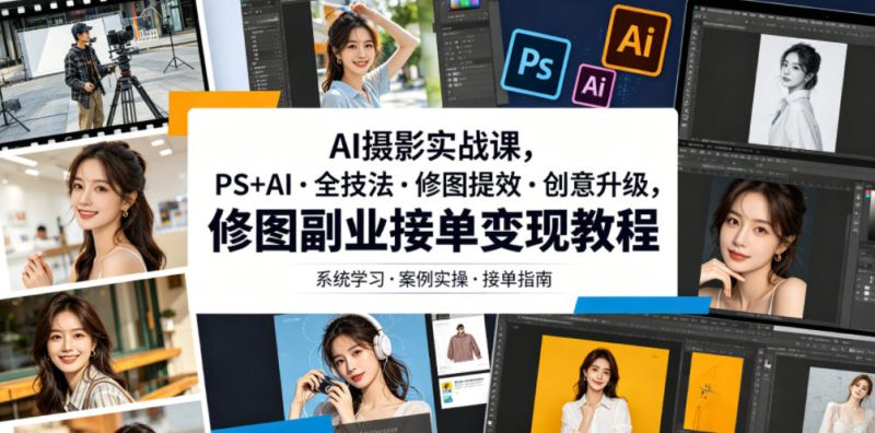 AI摄影实战课，PS+AI・全技法・修图提效・创意升级，修图副业接单变现教程-大伟资源网
