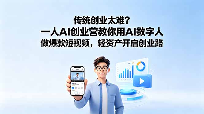 传统创业太难？一人AI创业营教你用AI数字人做爆款短视频，轻资产开启创业路-大伟资源网