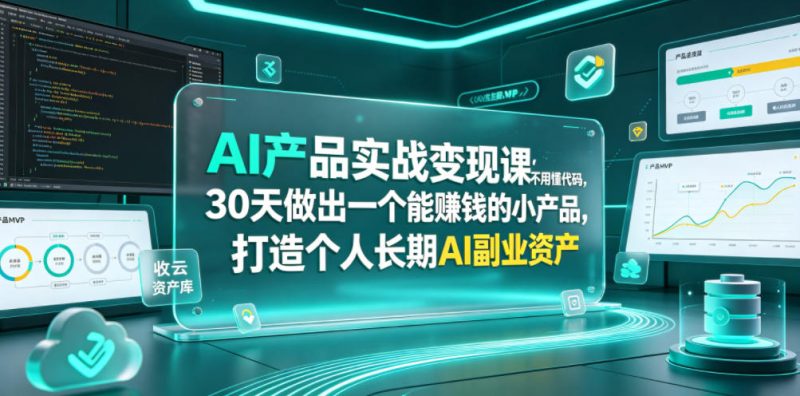 AI产品实战变现课，不用懂代码，30天做出一个能賺钱的小产品，打造个人长期AI副业资产-大伟资源网