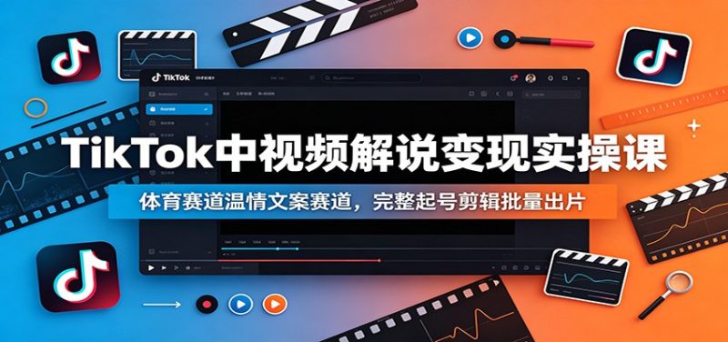 TikTok中视频解说变现实操课：体育赛道温情文案赛道，完整起号剪辑批量出片-大伟资源网
