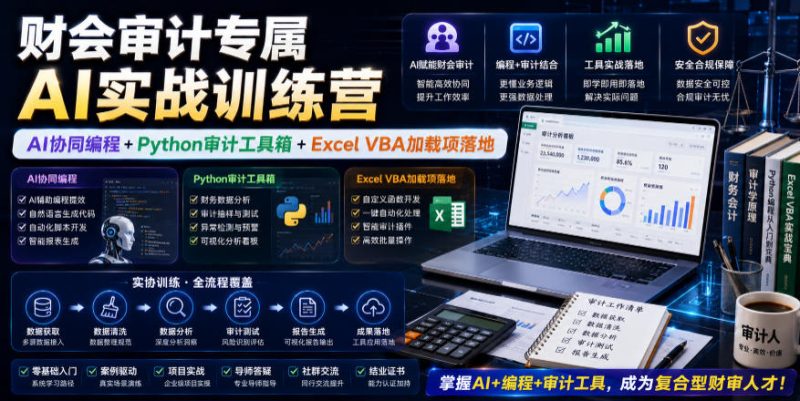 财会审计专属AI实战训练营｜AI协同编程+Python审计工具箱+Excel VBA加载项落地-大伟资源网