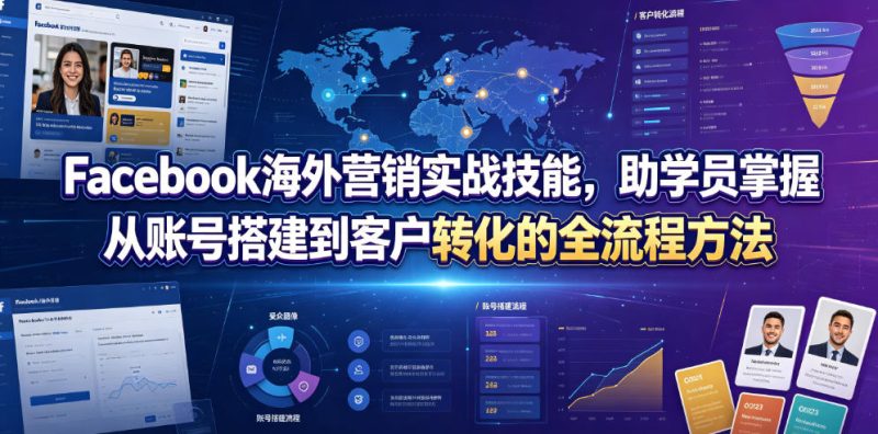 Facebook海外营销实战技能，助学员掌握从账号搭建到客户转化的全流程方法-大伟资源网