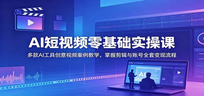 AI短视频零基础实操课：多款AI工具创意视频案例教学，掌握剪辑与账号全套变现流程-大伟资源网