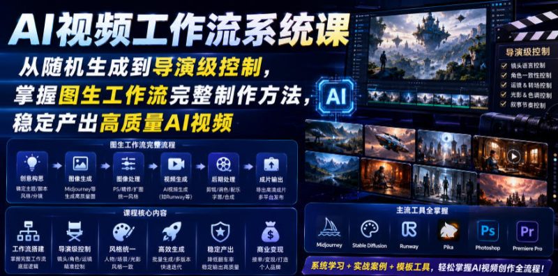 AI视频工作流系统课，从随机生成到导演级控制，掌握图生工作流完整制作方法，稳定产出高质量AI视频-大伟资源网