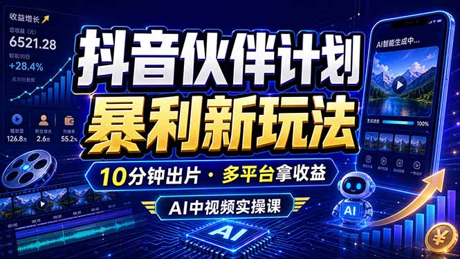 抖音伙伴计划最新玩法，无需配音剪辑，10分钟出一条原创视频，轻松日入三位数-大伟资源网