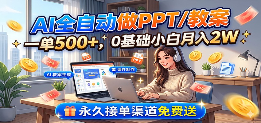 图片[1]-AI全自动做PPT/教案，一单500+，0基础小白月入2W，永久接单渠道免费送-御文网