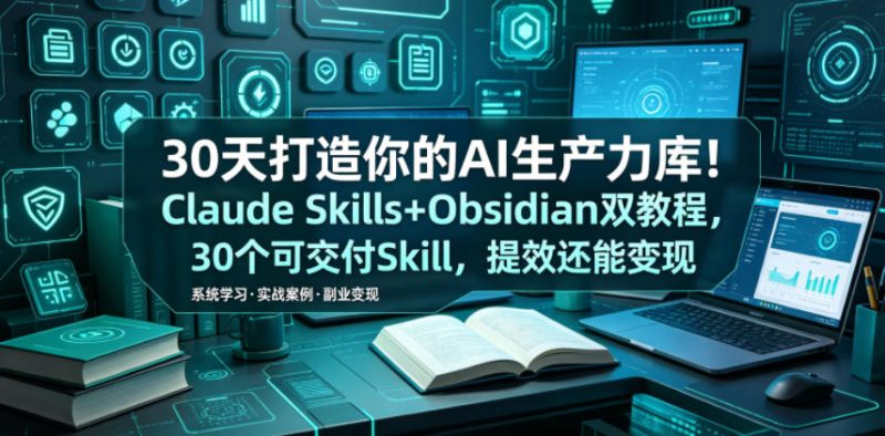 30天打造你的AI生产力库！Claude Skills+Obsidian 双教程，30 个可交付 Skill，提效还能变现-大伟资源网