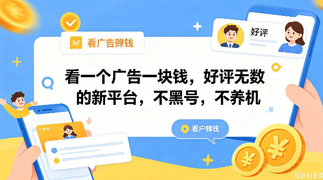 看一个广告一块钱，好评无数的新平台，不黑号，不养机，一撸几十块钱还是不错的【揭秘】-大伟资源网