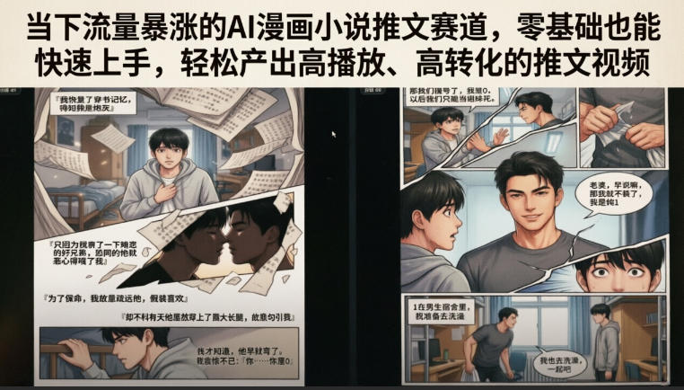当下流量暴涨的AI漫画小说推文赛道，零基础也能快速上手，轻松产出高播放、高转化的推文视频-大伟资源网