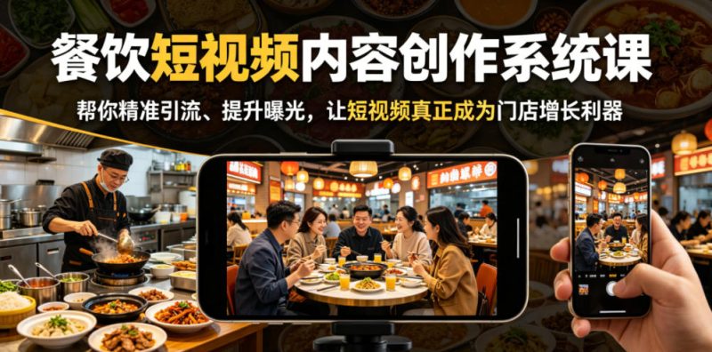 餐饮短视频内容创作系统课，帮你精准引流、提升曝光，让短视频真正成为门店增长利器-大伟资源网