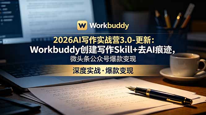 2026AI写作实战营3.0-更新：Workbuddy创建写作Skill+去AI痕迹，微头条公众号爆款变现-大伟资源网