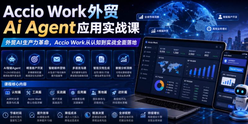 Accio Work外贸Ai Agent应用实战课，外贸AI生产力革命，Accio Work从认知到实战全面落地-大伟资源网