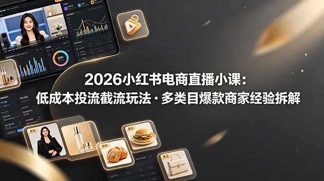 2026小红书电商直播小课，低成本投流截流玩法，多类目爆款商家经验完整拆解教学-大伟资源网